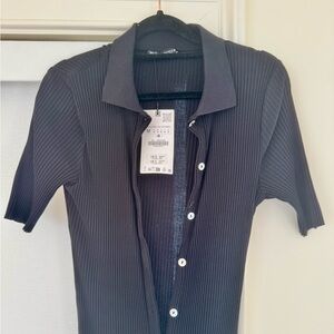 Zara Ribbed Button Down Midi Dress